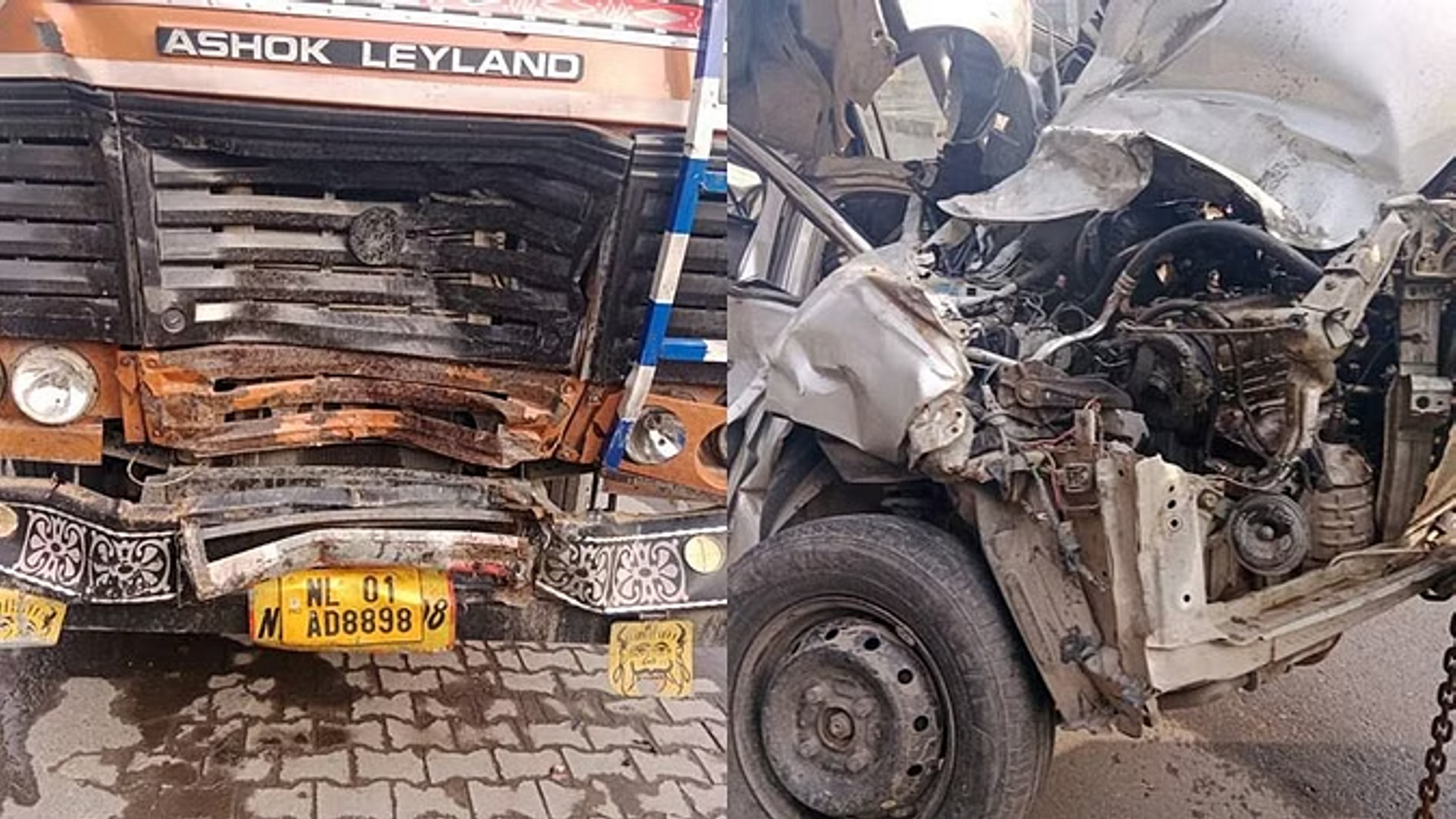  ट्रक और कार में आमने-सामने हुई जोरदार टक्कर, तीन की मौत और चार घायल