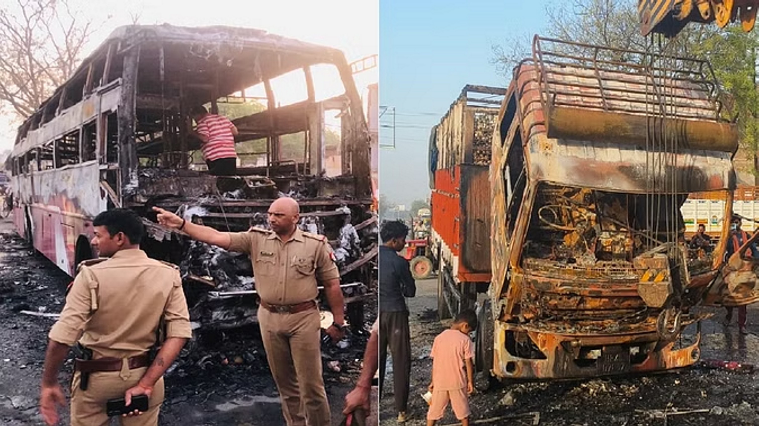 बस और ट्रक में आग लगी, सो रहे 70 यात्री किए गए रेस्क्यू, सभी लोग सुरक्षित