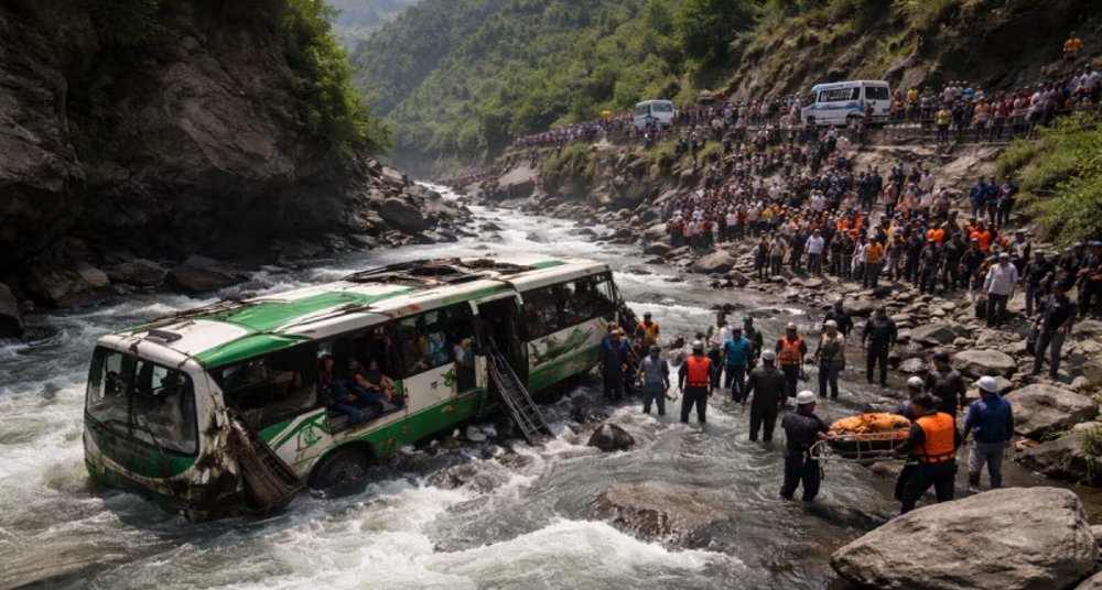 यात्री बस के नदी में गिरने से 18 लोगों की मौत, कई घायल