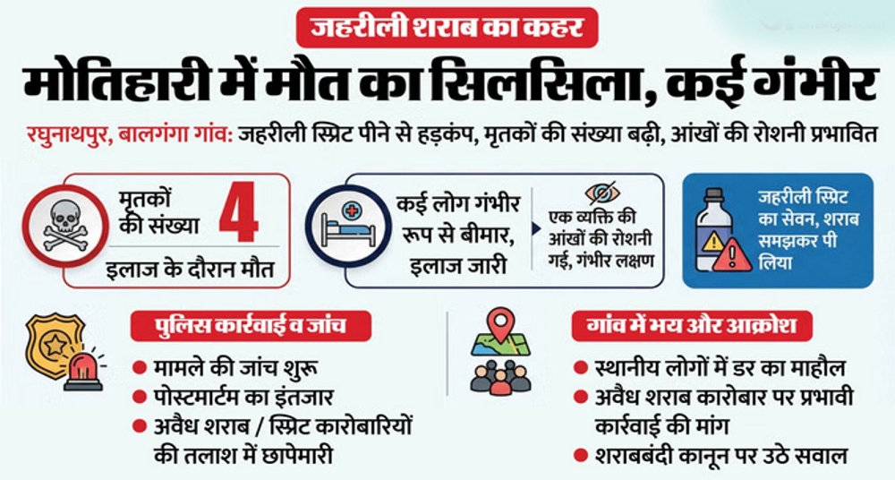 बिहार में जहरीली शराब का कहर जारी , चार लोगों की मौत